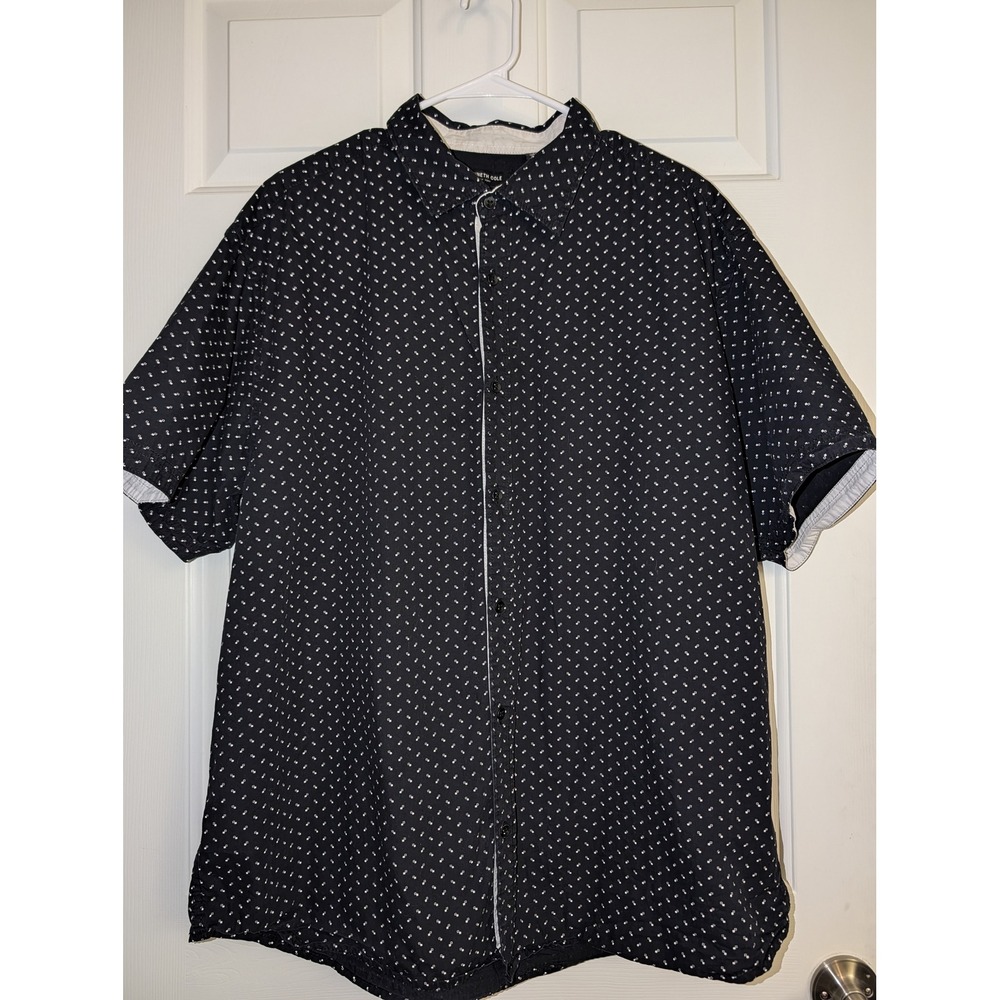 Kenneth Cole Black Geo Print Button-Up Shirt Grandpacore Classic